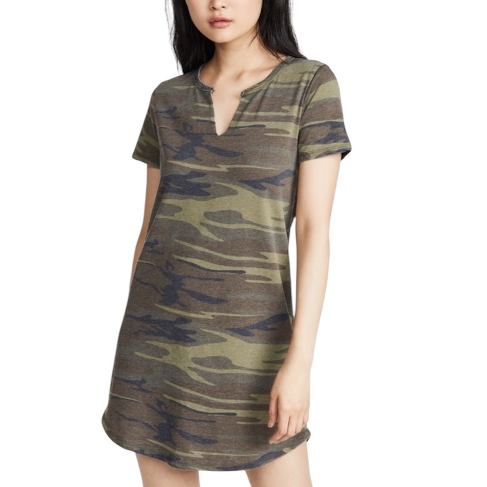 Altar’d State | Camo Mini Dress, Manufactured Distressing with Curved Hem